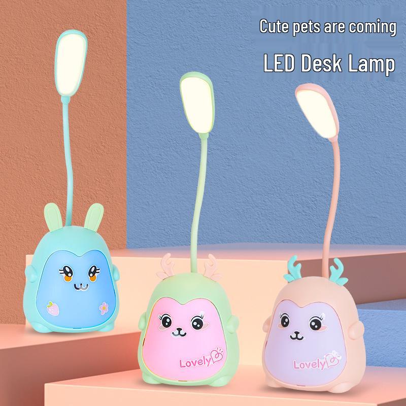 Creative Cartoon LED Desk Lamp with Multi-Function and Eye Protection for Student Reading and Children's Bedside Use