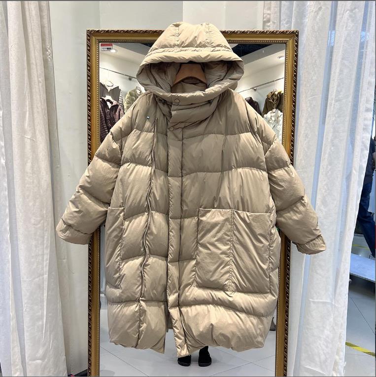 Dámská podzimní zimní bunda s velkými klopami a kapucí, volný jednobarevný kabát plus size