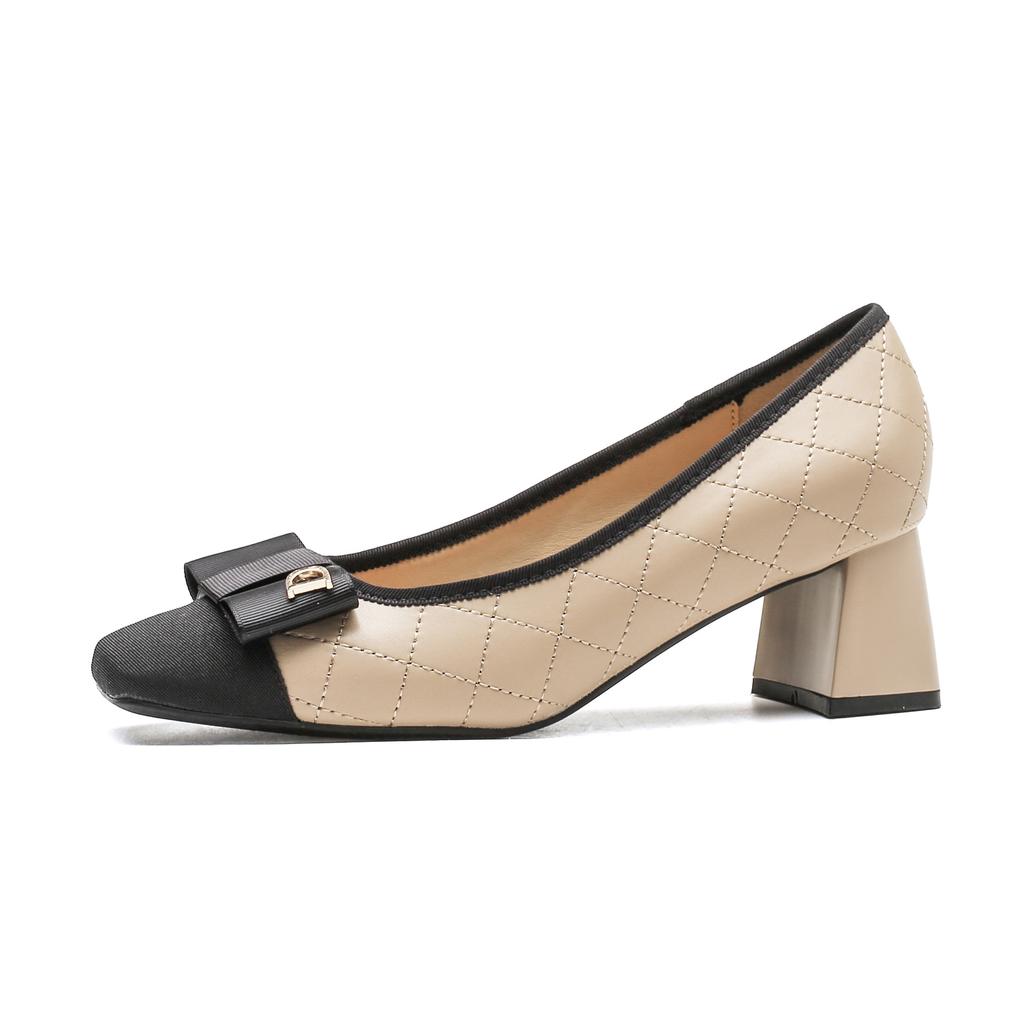 Xiaoxiangfeng women's shoes thick heel 2025 early spring new French temperament fashionable commuting shallow mouth splicing work high heels