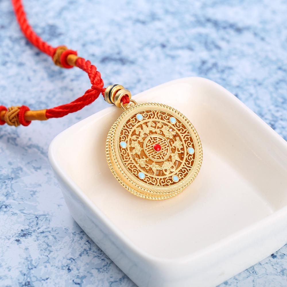 Laos Sand Gold Brass Plated Necklace with Five Blessings Pendant Women Jewelry
