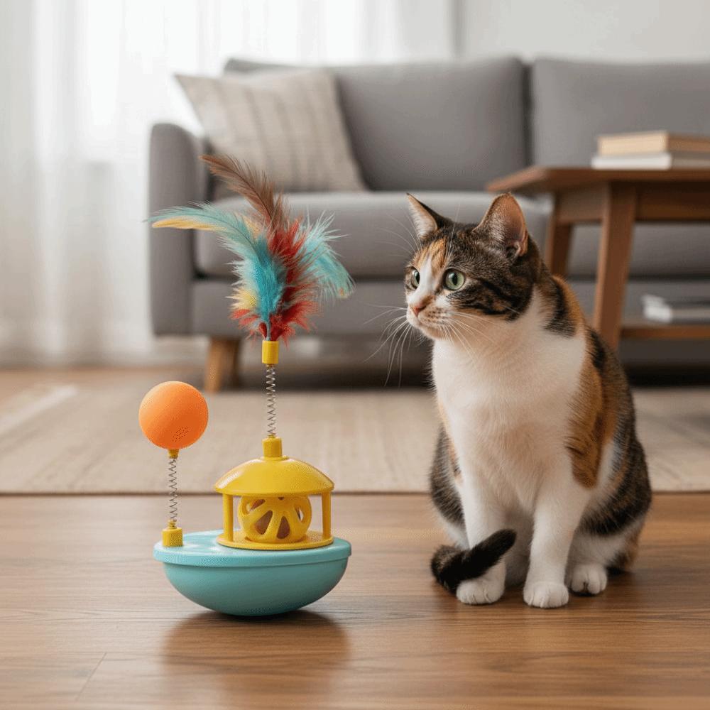 Colorful Feather Cat Interactive Toy Rotating Wobble Tumbler Boat Cat Tumbler Toy Exercise