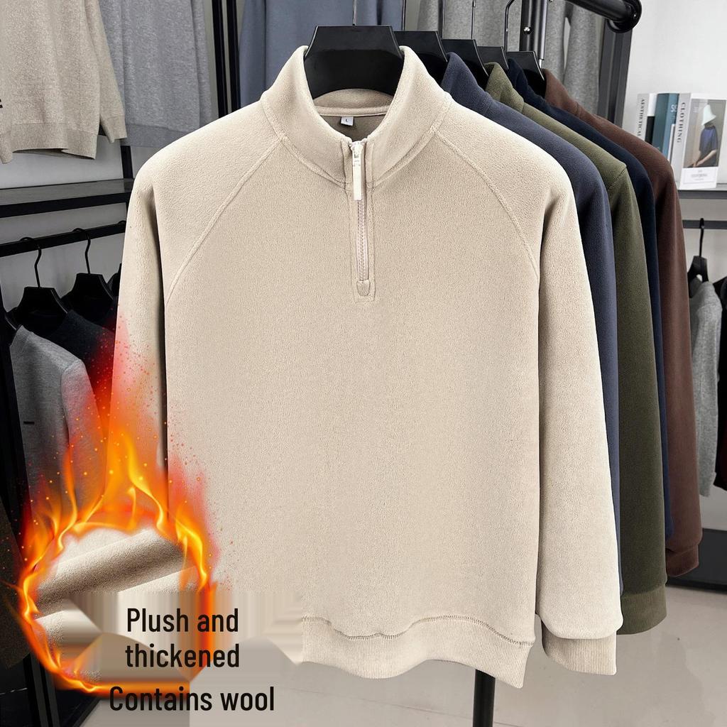 Herrvinterhuvtröja med ståkrage, fleece, halv dragkedja, kraftig