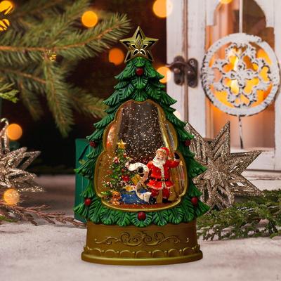 Weihnachtsschneekugel-Laternendekoration, glitzernde Spieluhr, beleuchtet für Wohnzimmer und Büro
