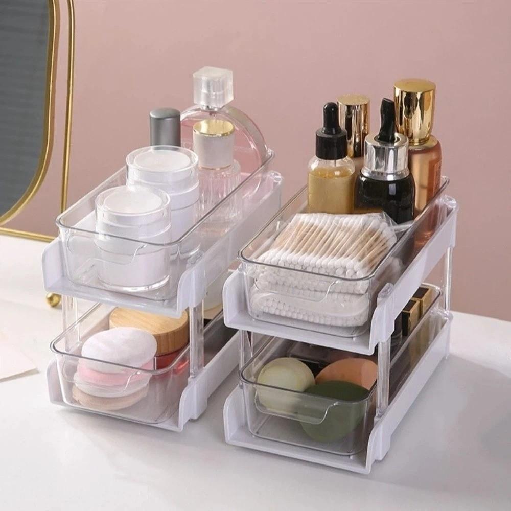 Storage Tray Desktop Storage Display Rack Removable Stationery/Toiletries 2 Layer Storage Shelf Plastic Space Save