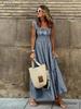 European American Women's Retro Plaid Sleeveless Maxi Dress with Thin Straps & Ruffles