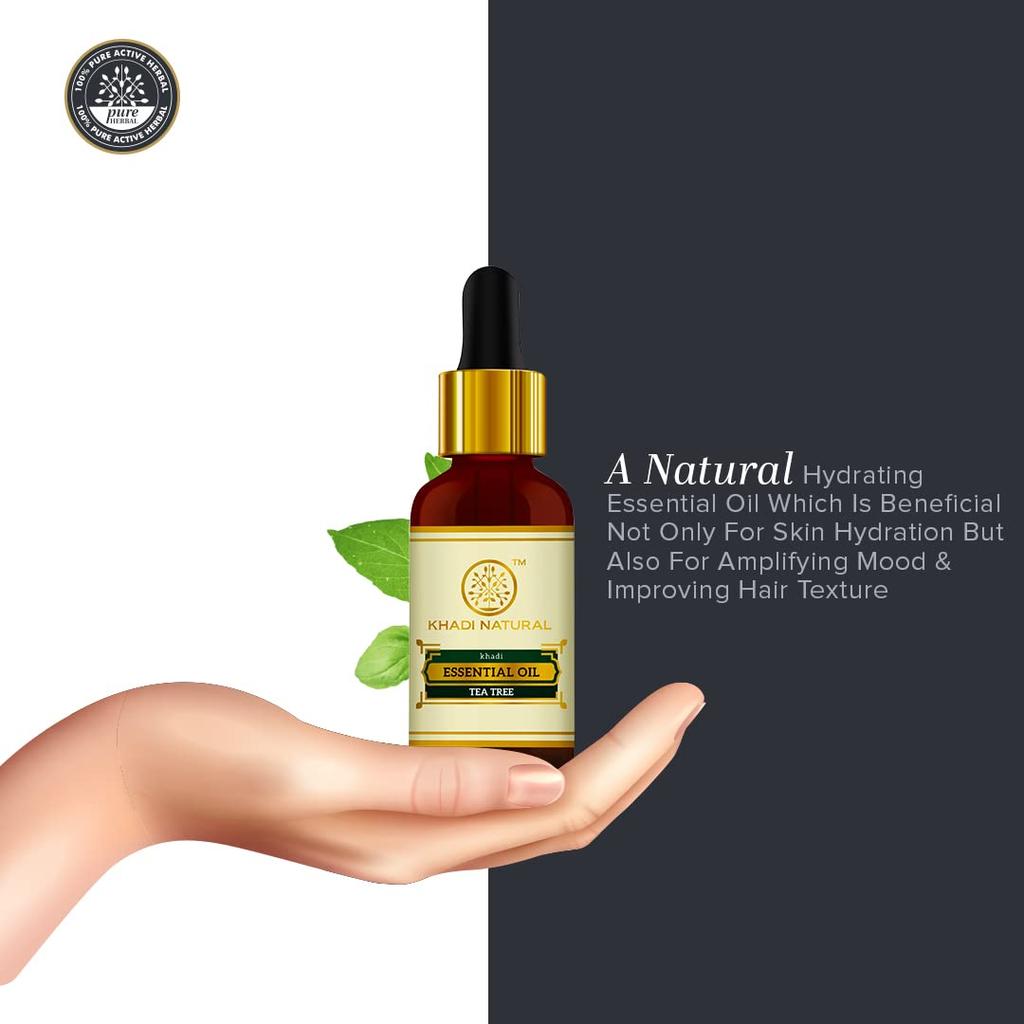 Khadi Natural Tea Tree Essential Oil 15 ml For Acne Prone Skin Scalp Care Aromatherapy Purifying Hair Treatment