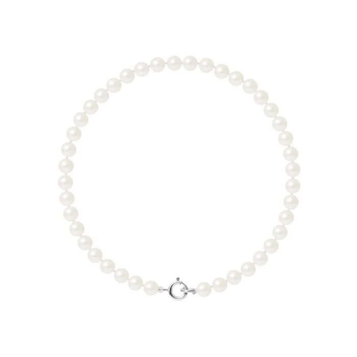 PERLINEA - Bracelet - Véritables Perles de Culture dEau Douce Rondes 4-5 mm Blanc - Argent 925 Millièmes - Bijoux Femme
