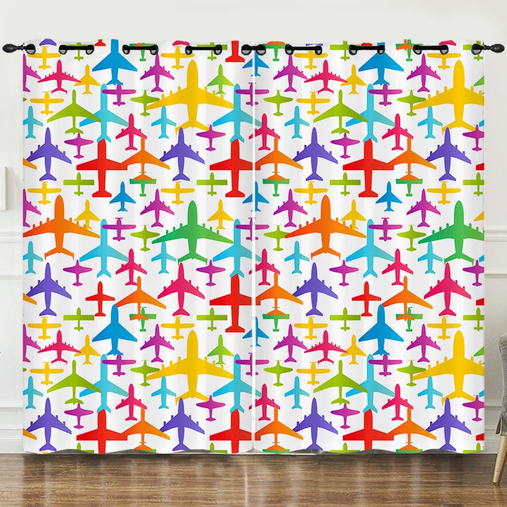 3D Cartoon Vehicle Aircraft Digital Printing Curtain Blackout Punching