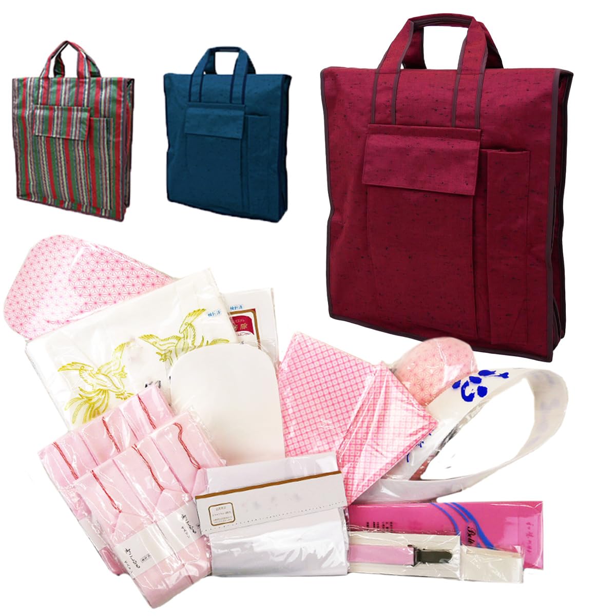 

[Kyoto Usagido] Kimono Accessories 21-Piece Set, Includes Video QR Code and Kimono Bag, Dressing Supplies for Furisode, Houmongi, and Hakama, 3-6123