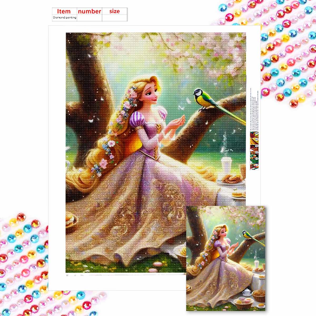

Полная круглая алмазная живопись Принцесса на ветке Искусство Стразы Картина Мозаика DIY 5D Вышивка крестом Домашнее украшение Round 20x30cm