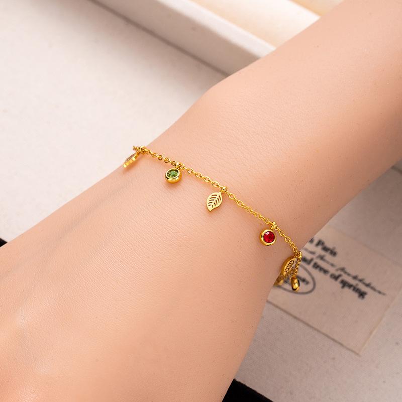 Stainless Steel Four-Leaf Clover Love Star Moon Zircon Bracelet Creative Niche Titanium Steel Pendant Bracelet Women'S Jewelry