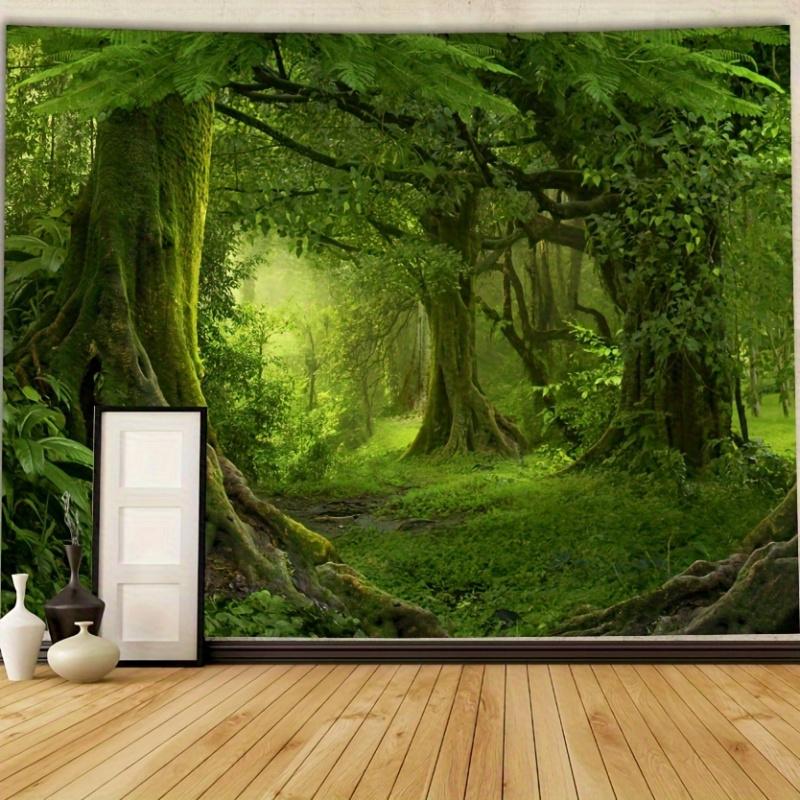 VIKAMA Green Ancient Forest Tapestry Tropical Rainforest Misty Style Wall Hanging for Living Room Bedroom  Homestay Decor