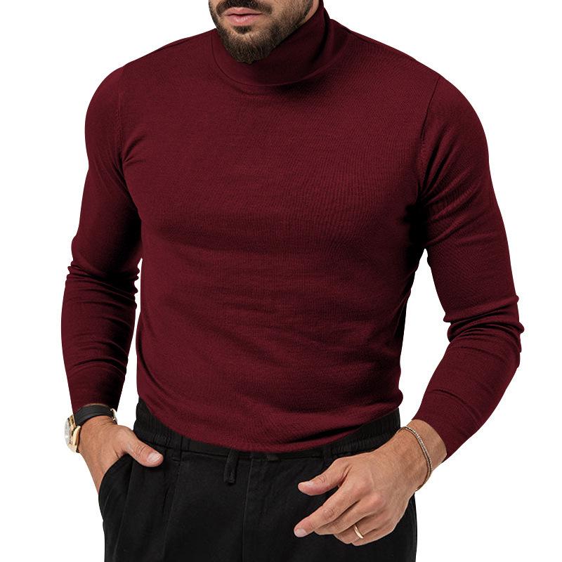 Men's Autumn/Winter High-Neck Knit Sweater - European/American Style Solid Color Long-Sleeve Fashion