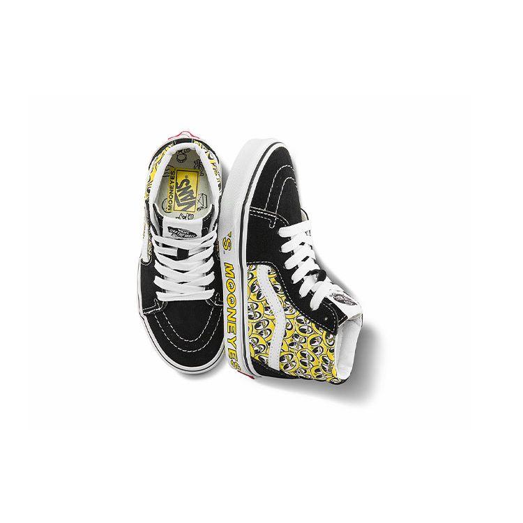 Vans Mooneyes X  Sk8 Casual High-Top Skate Shoes Kids Sneakers Black White Yellow VN0A5DXNY23