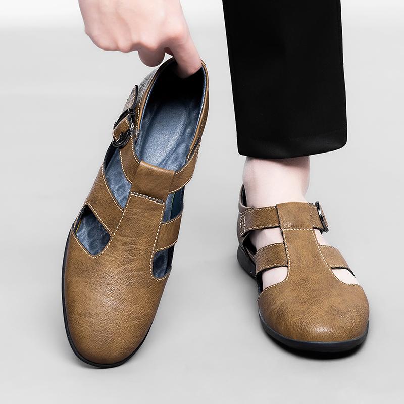Genuine Leather Men Summer Business Sandals Breathable Driving Shoes Moccasins Hollow Out Male Shoes Leisure Walk Men Sandals