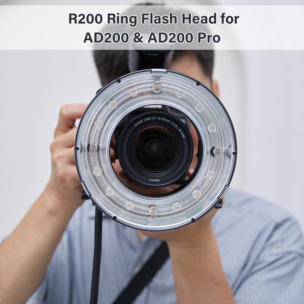 Godox R200 Ring Flash Head for Godox AD200 AD200Pro Flash 200Ws Flash Power Built in 10W Modeling Lamp 3 Level