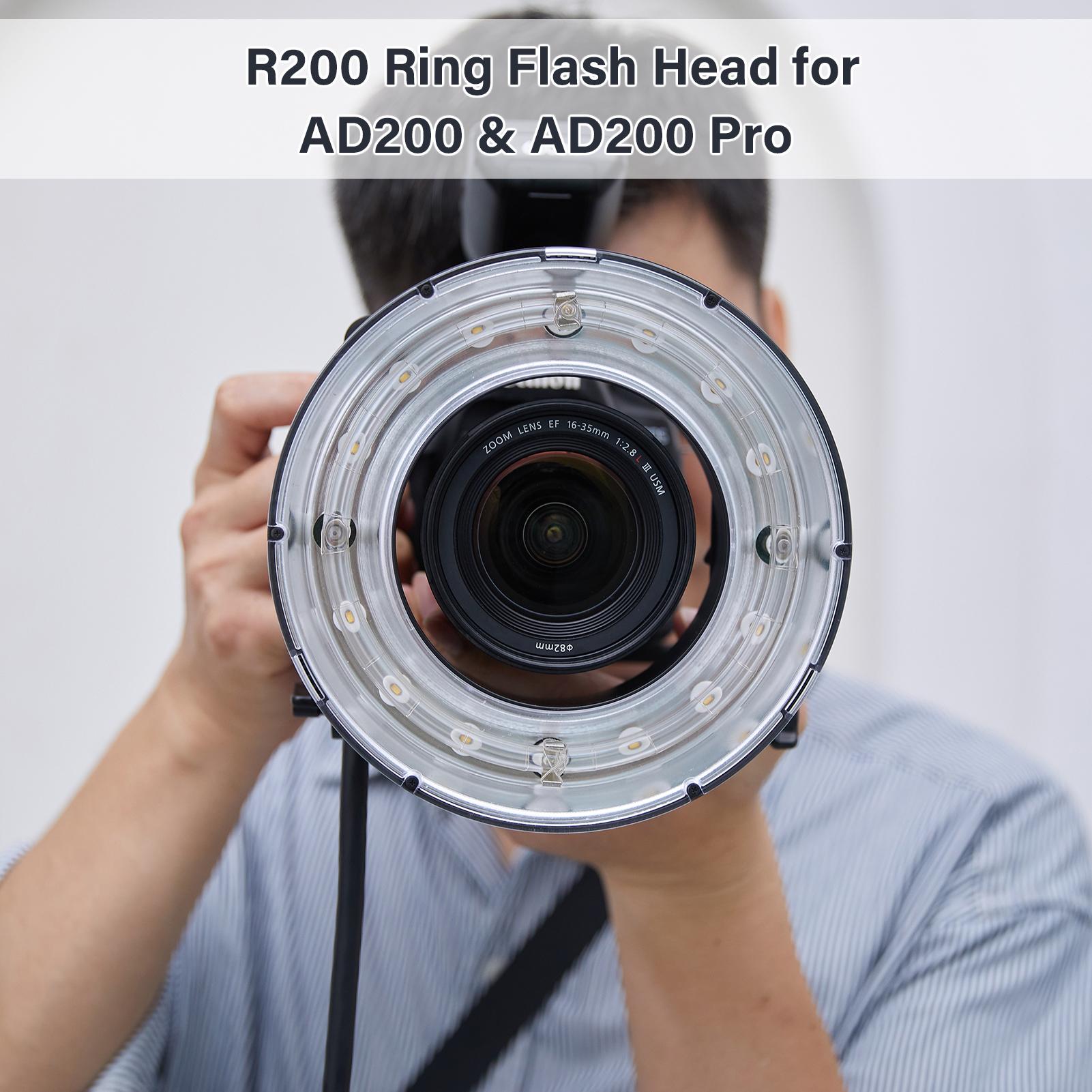 Godox R200 Ring Flash Head for Godox AD200  AD200Pro Flash 200Ws Flash Power Built in 10W Modeling Lamp 3 Level чёрный