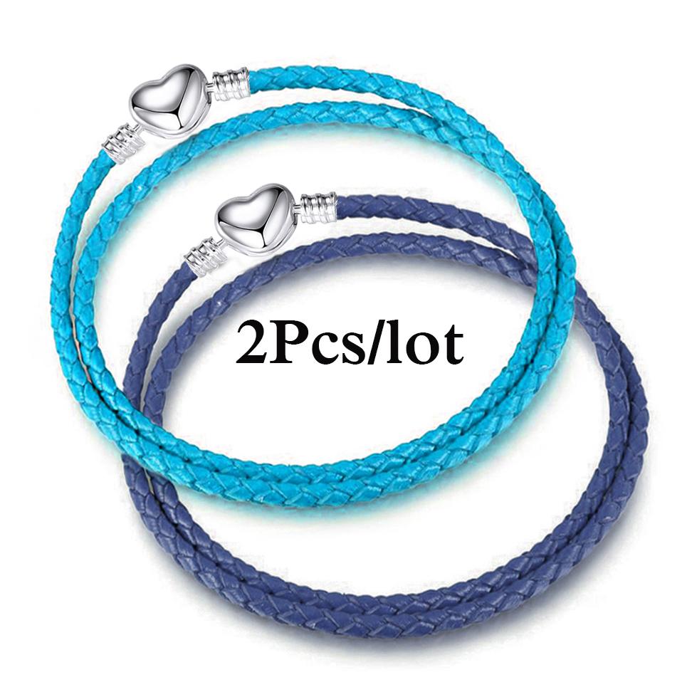 2Pcs/Lot Vintage Jewelry Leather Chain Bracelets Fit DIY Handmade Beads Charms Bracelet Couples Pulsera Jewelry For Women Men