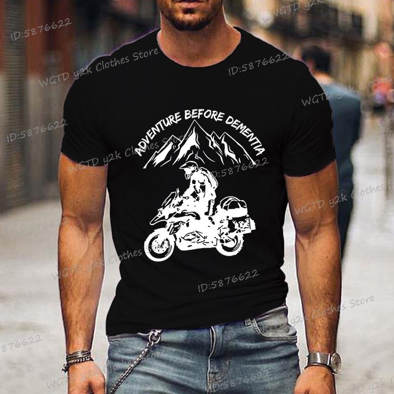 Funny Mountain Adventure Motorcycle T-shirts Harajuku Fashion Men T Shirt Adventure Before Dementia Shirts for Men Women