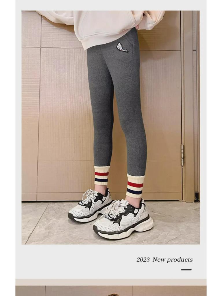 Girls' Gray Winter Leggings: Warm, Plus-Velvet, Thickened Tights for Autumn/Winter