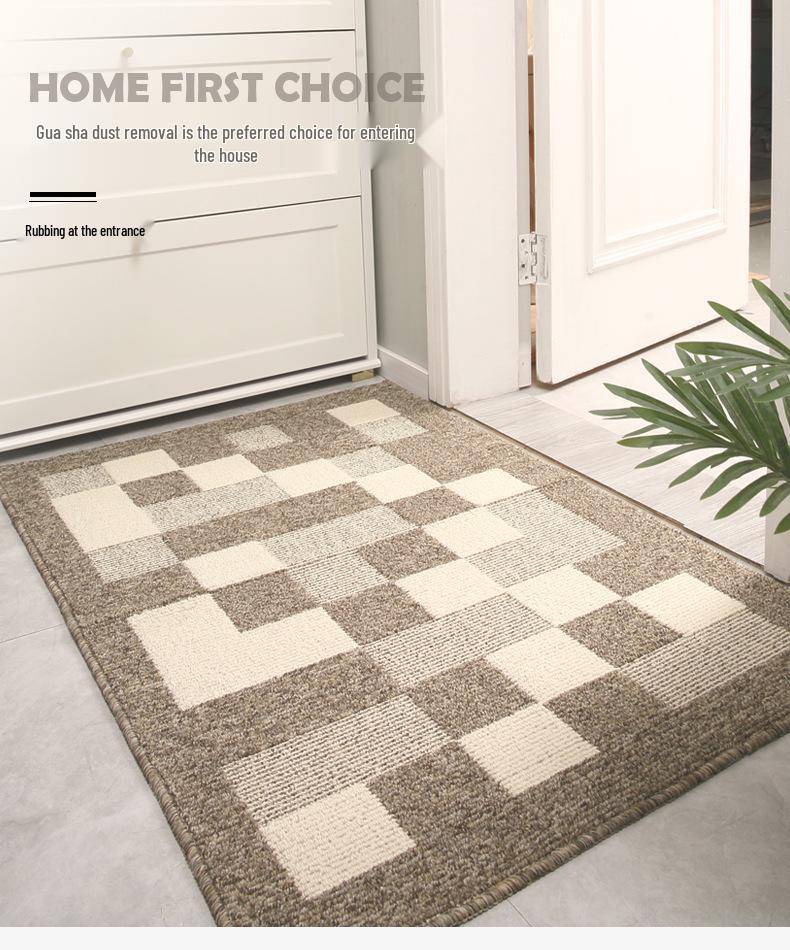 Brown Checkered Striped Washable Polypropylene Entrance Doormat