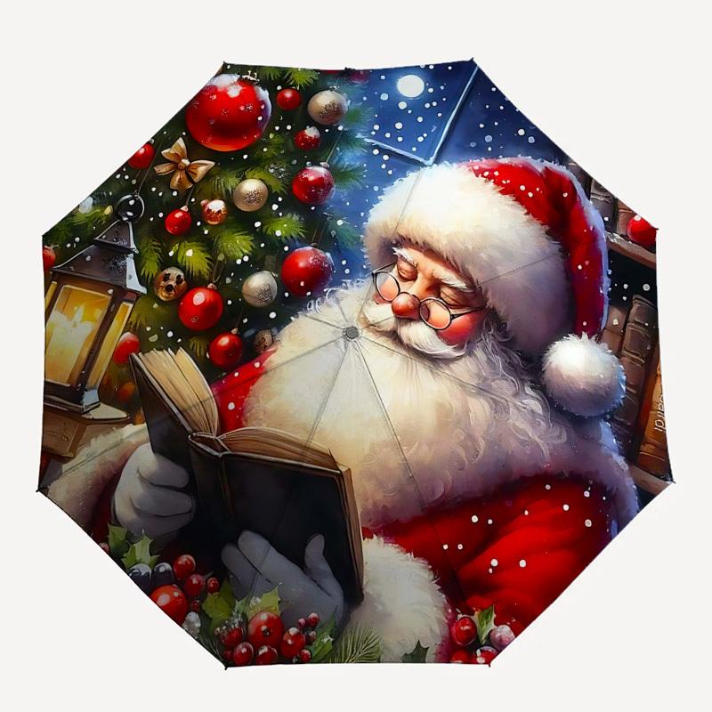 1pc Stained Glass Snowman Design Automatic Folding Umbrella, Portable 3-Fold Design with Iron Frame, Perfect for Outdoor Use, Festive Gift, Suitable f