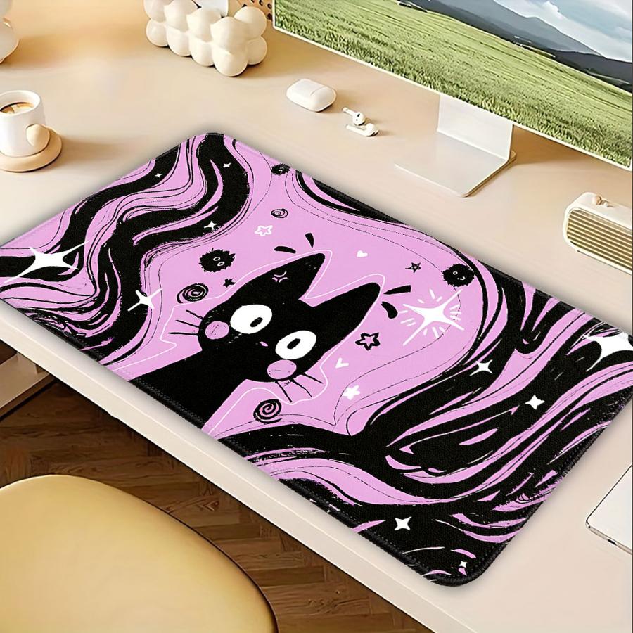 

overlock Mouse Pad Keyboard Mouse Pad Computer Laptop Pad office Pad Game Console Pad Desk accessories Black Cute Cat 220x180x2mm