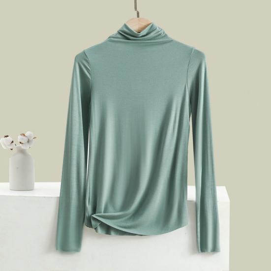 Women Bottoming Top Half-high Collar Long Sleeve Elastic Skinny Soft Warm Solid Color Pullover Simple Style Lady Inner Wear Blouse