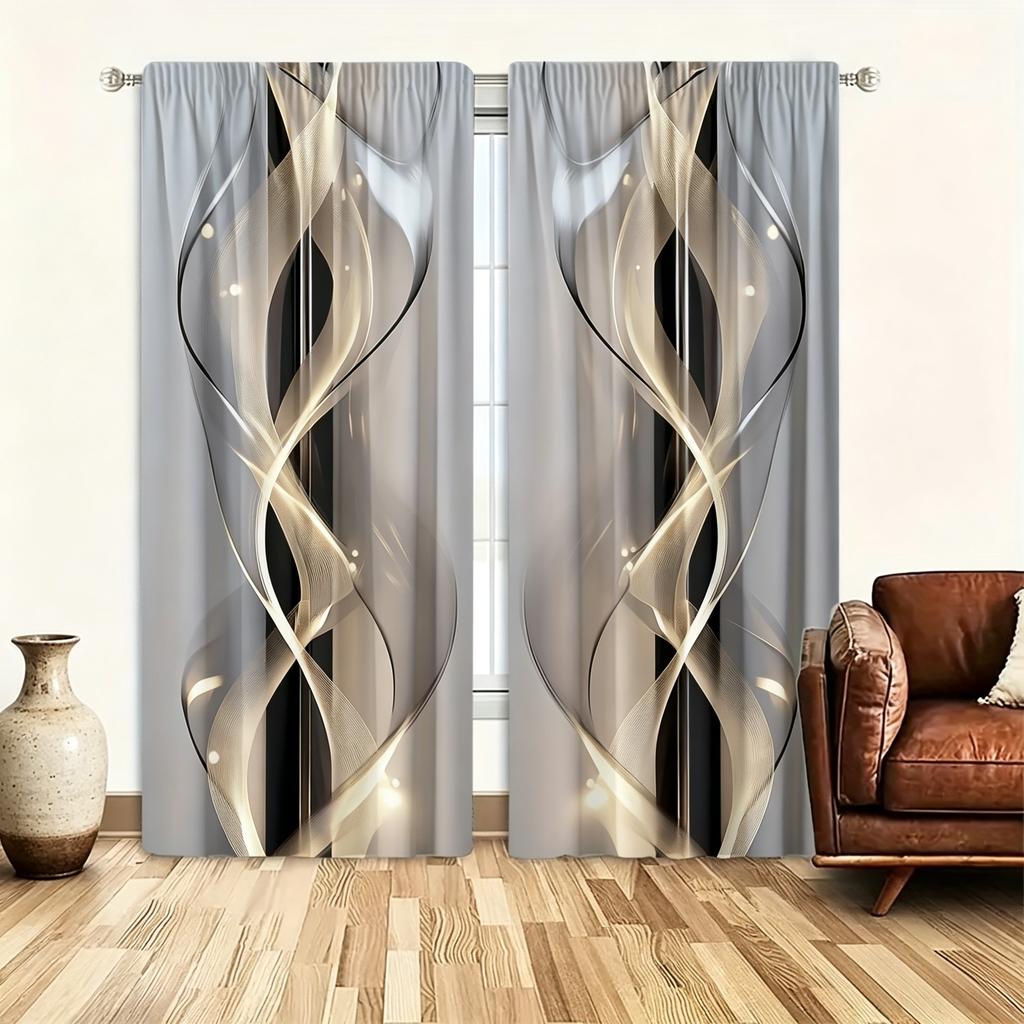 2 Stuks Licht Luxe Gouden Lijn Gordijnen, Moderne Minimalistische Verduisteringsgordijnen voor Woonkamer en Slaapkamer