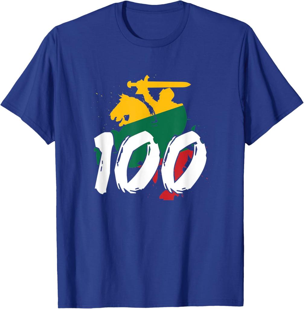 Vytis Lituania 100 Mapa Tricolor Camiseta Gráfica para Hombre Camiseta Casual de Manga Corta