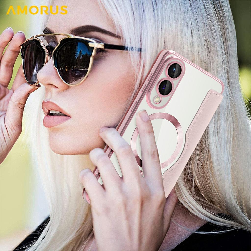 For Samsung Galaxy S25 Edge Case Compatible with MagSafe RFID Blocking Card Holder Leather Phone Cover