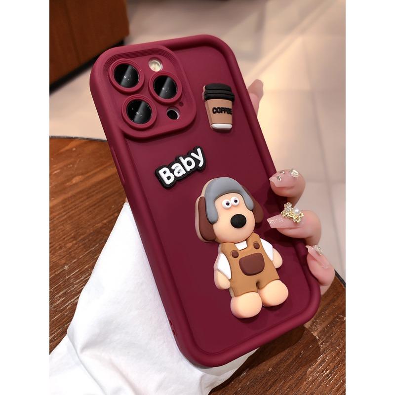 Applicable To IPhone 16 Mobile Phone Case Silicone Three-dimensional Cartoon Dog 14 Creative Apple 15 Promax Anti-fall Cover
