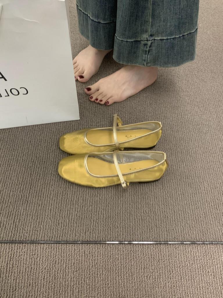 Niche design sense breathable mesh gold single shoes women's shoes 2025 summer new French beautiful ballet shoes