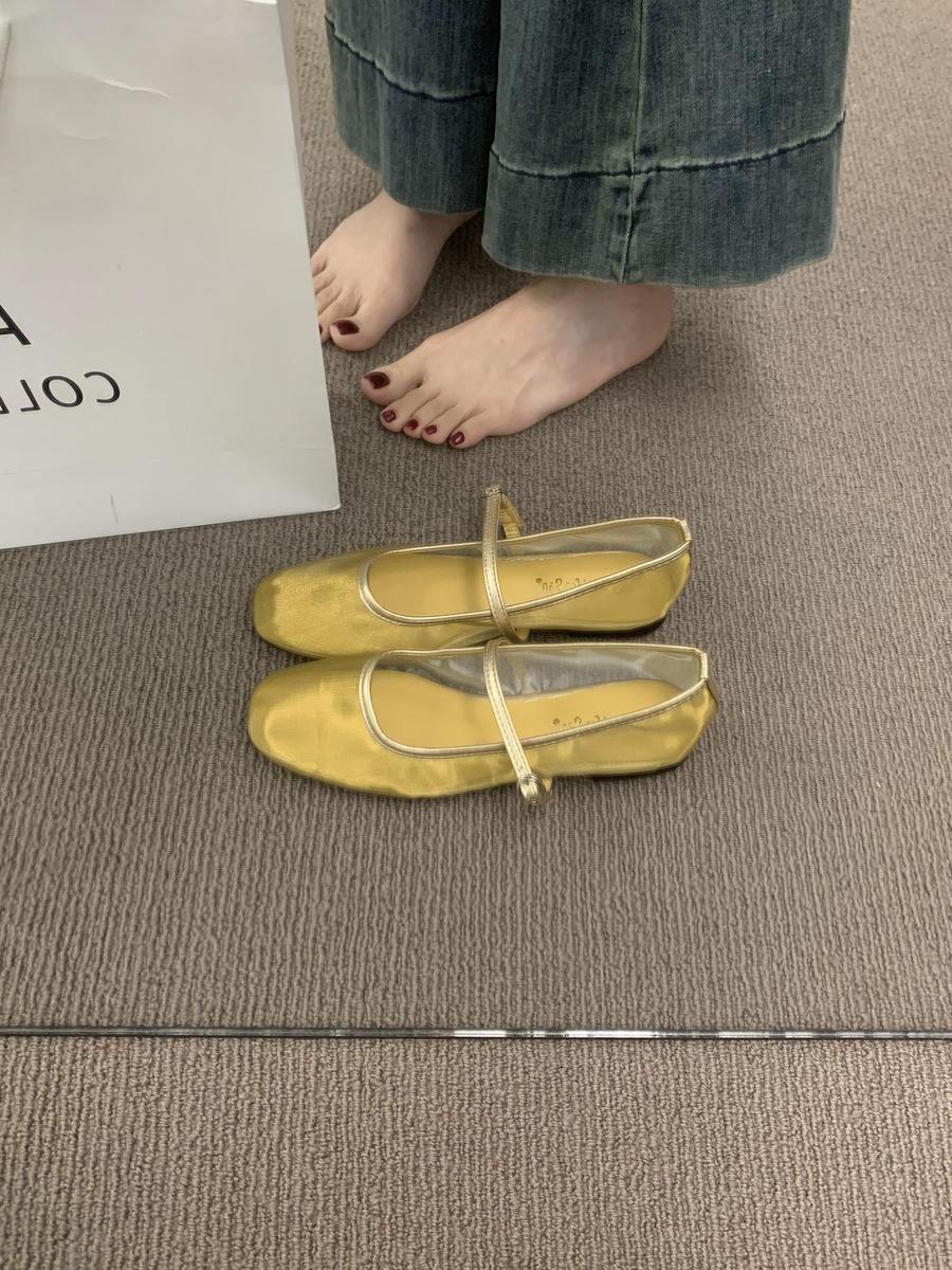 Niche design sense breathable mesh gold single shoes women s shoes 2025 summer new French beautiful ballet shoes 35