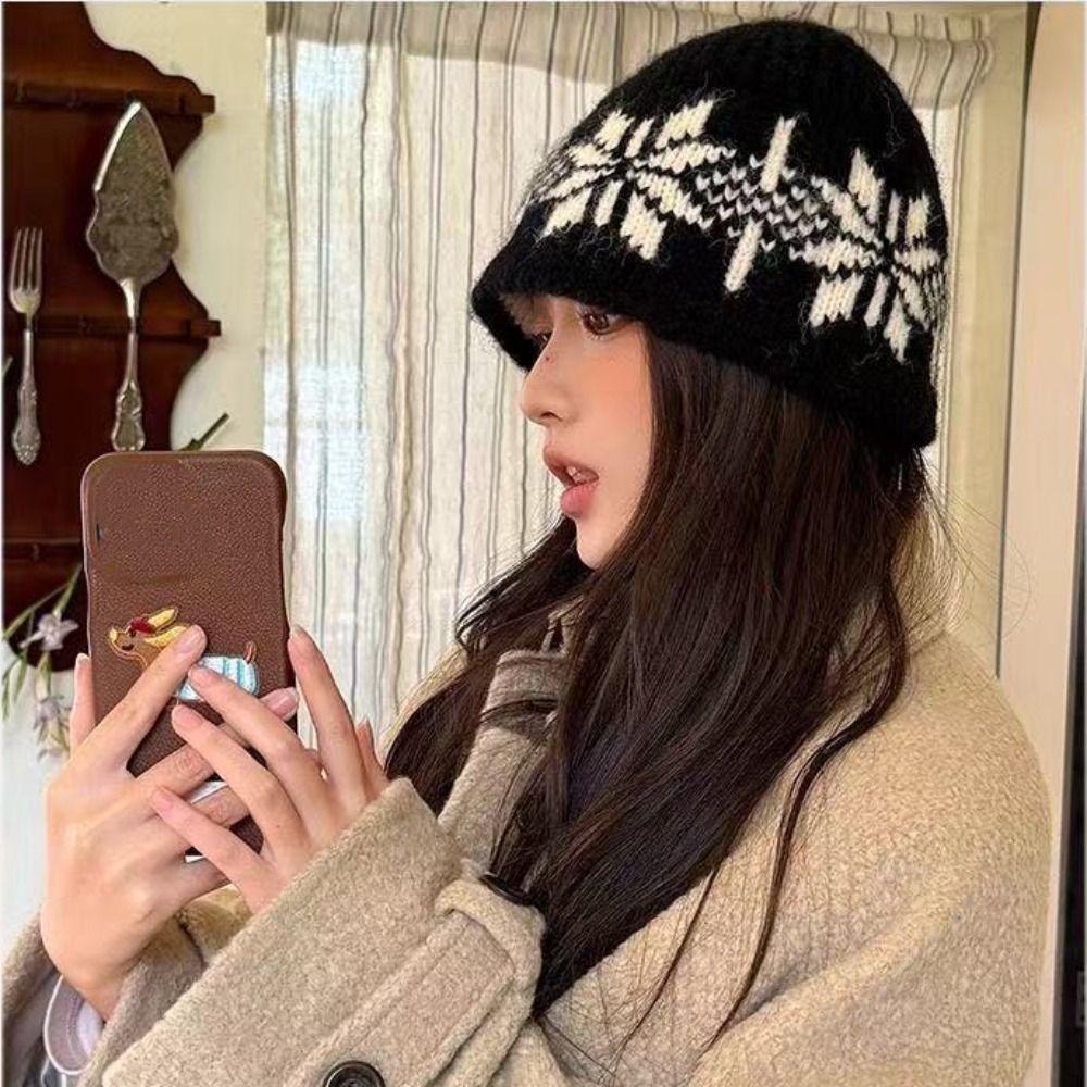 Warm Snowflake Beanies Printed Printing Knit Cap Casual Jacquard Knitted Hat  Outdoor