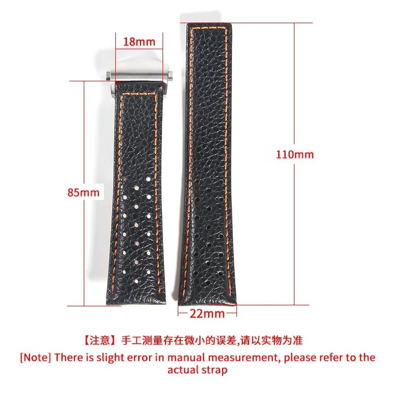 For TagHeuer Genuine Leather Solid Stainless Steel Fold Buckle Monaco Series Classic Blue Orange Line Cowhide 22mm Watch Strap