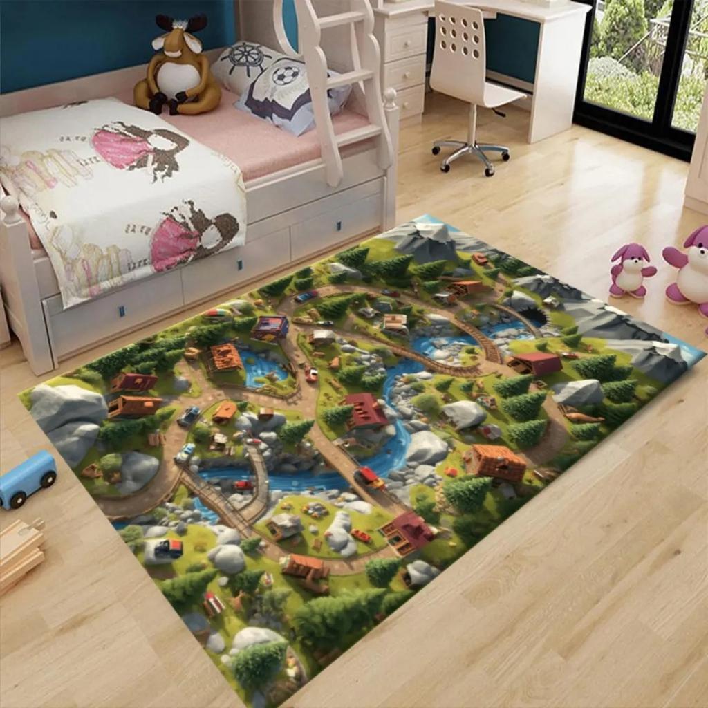 Creative Racing Track Carpet Children's Game Crawling Mat Racing Track Print Carpet Soft Decorative Living Room and Bedroom Rug