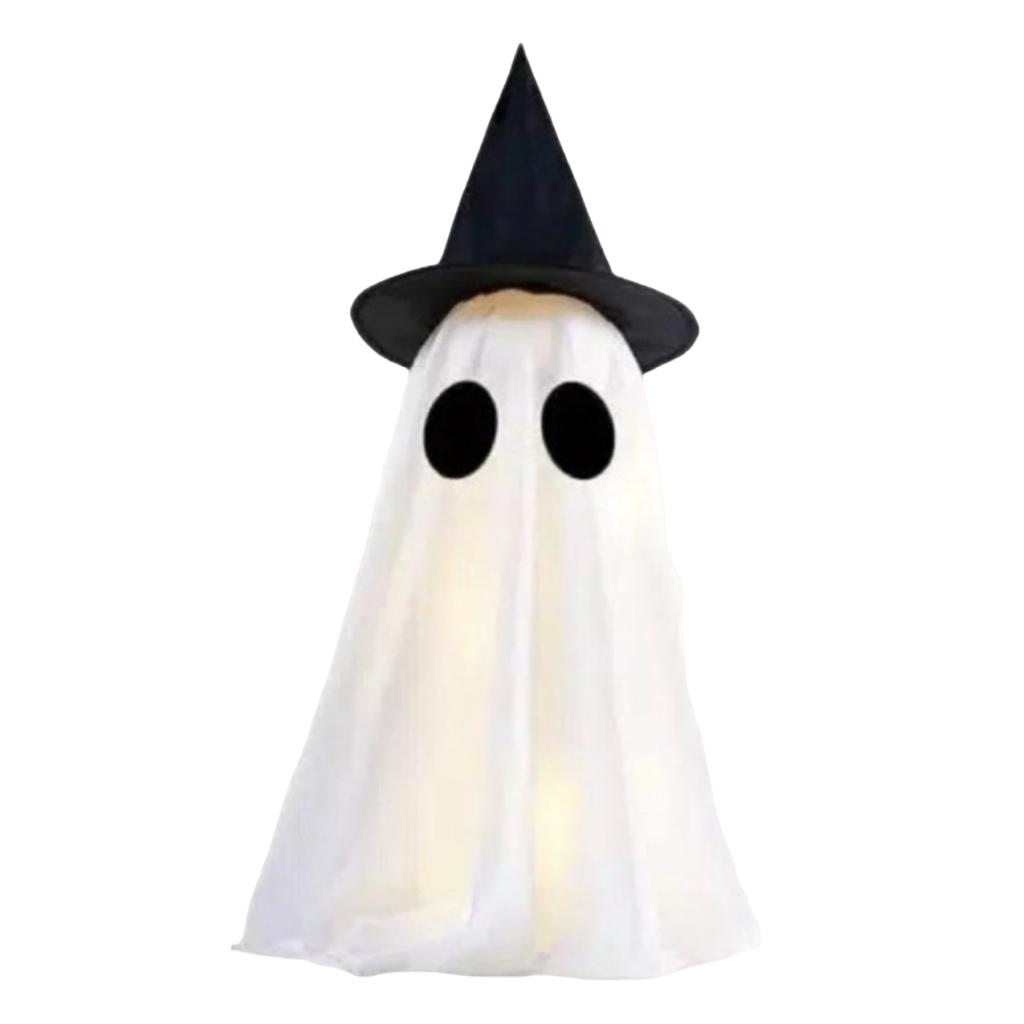Outdoor Halloween Tabletop Ghost Decoration with Witch Hat Lightweight Fabric Cover for Porch and Garden Seasonal Party Decor
