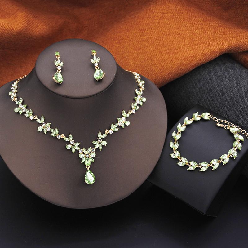 Gorgeous Jewelry Set for Women 3Pack Fashion Earrings Bracelets Choker Necklace Sets Accessory for Prom Bridal Wedding