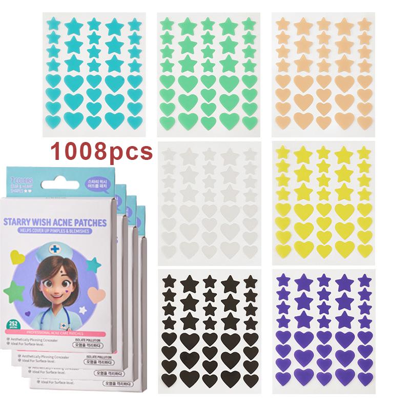 Hydrocolloid Patch Set (1008Pcs) – Star & Heart Shapes, 7 Colors, Breathable & Protective Spot Cover 1008Patch (4pack)