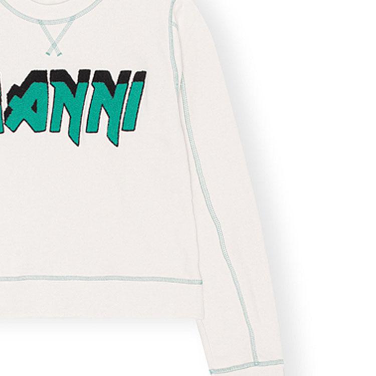 Ganni Ss23 Letter Logo Print Color Block Stitch Design Round Neck Sweatshirt Women sweatshirt White T3459-135