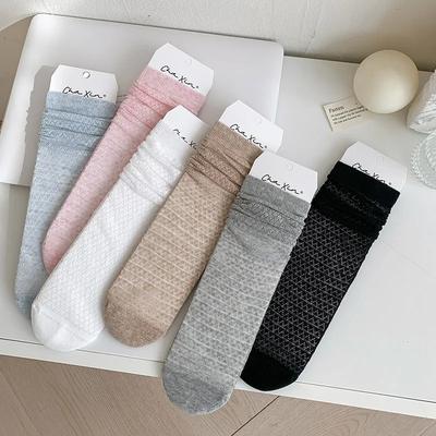 Summer Thin Women Socks Hollow Out Mesh Breathable Lace Socks JK Japanese Style Solid Color School Girls Kawaii Loose Long Socks