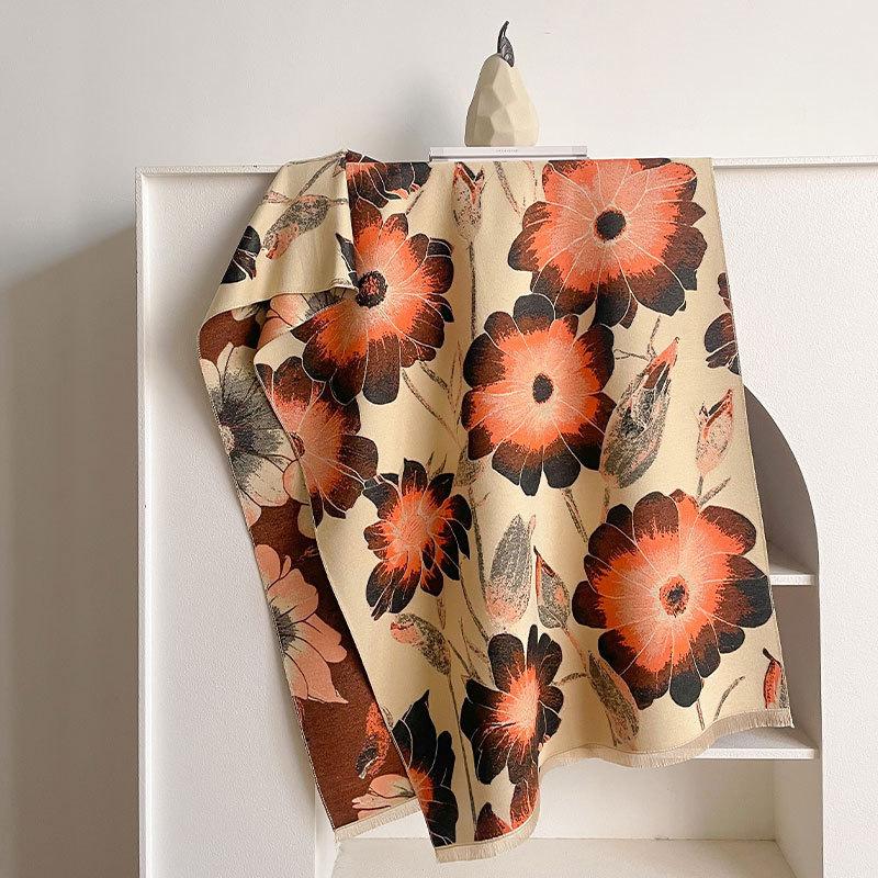 

Autumn and winter mother s elegant lotus imitation cashmere scarf women s thickened warm cycling windproof scarf holiday gift 180x65cm бежевый