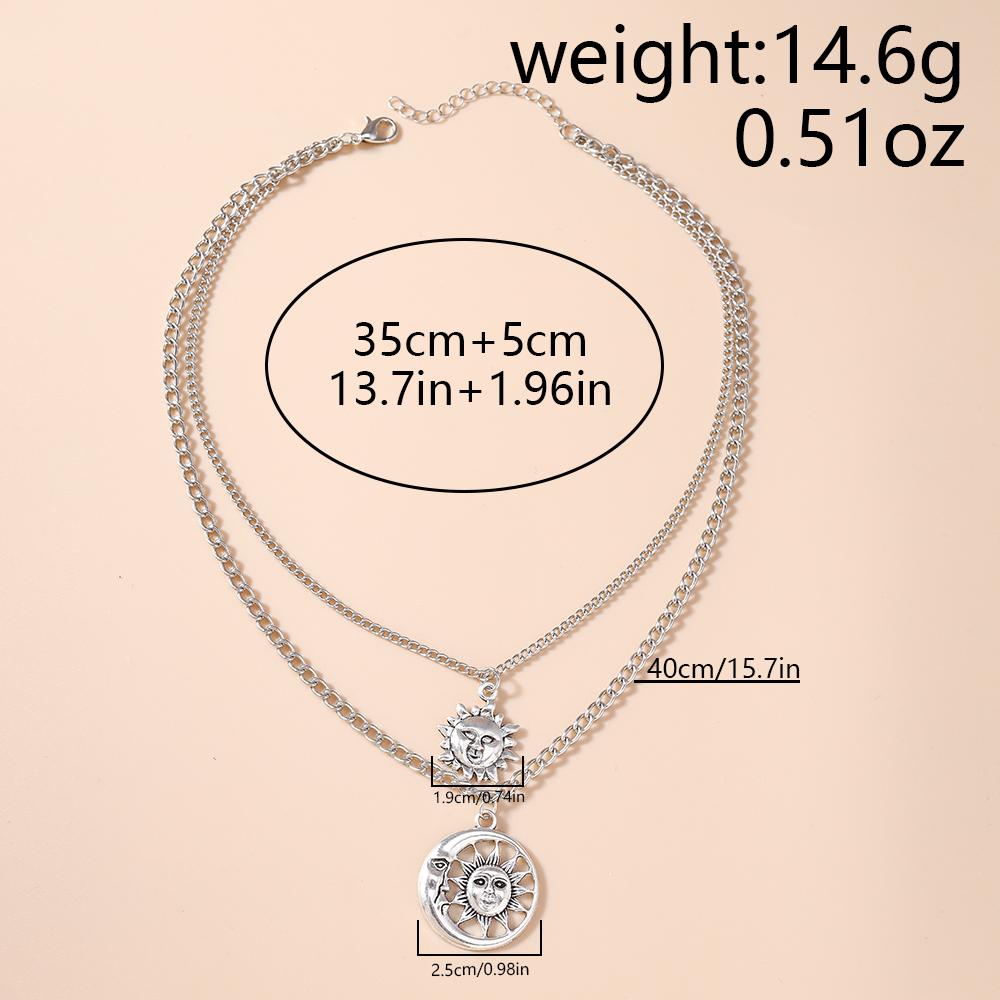 Vintage Multilayer Sun Pendant Necklace for Women Silver Color Choker Necklaces Party Holiday Jewelry Gifts