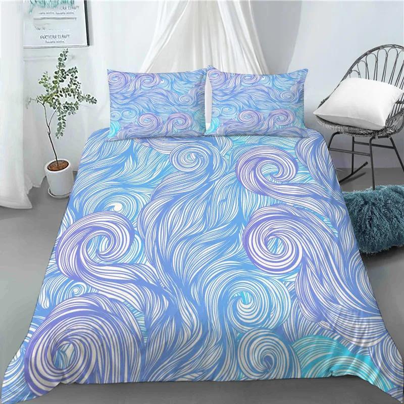 3D Japanese Wave Pattern Duvet Cover Set Fashion Polyester Quilt Cover With Pillowcase For Children Women Home Room Decor Gifts