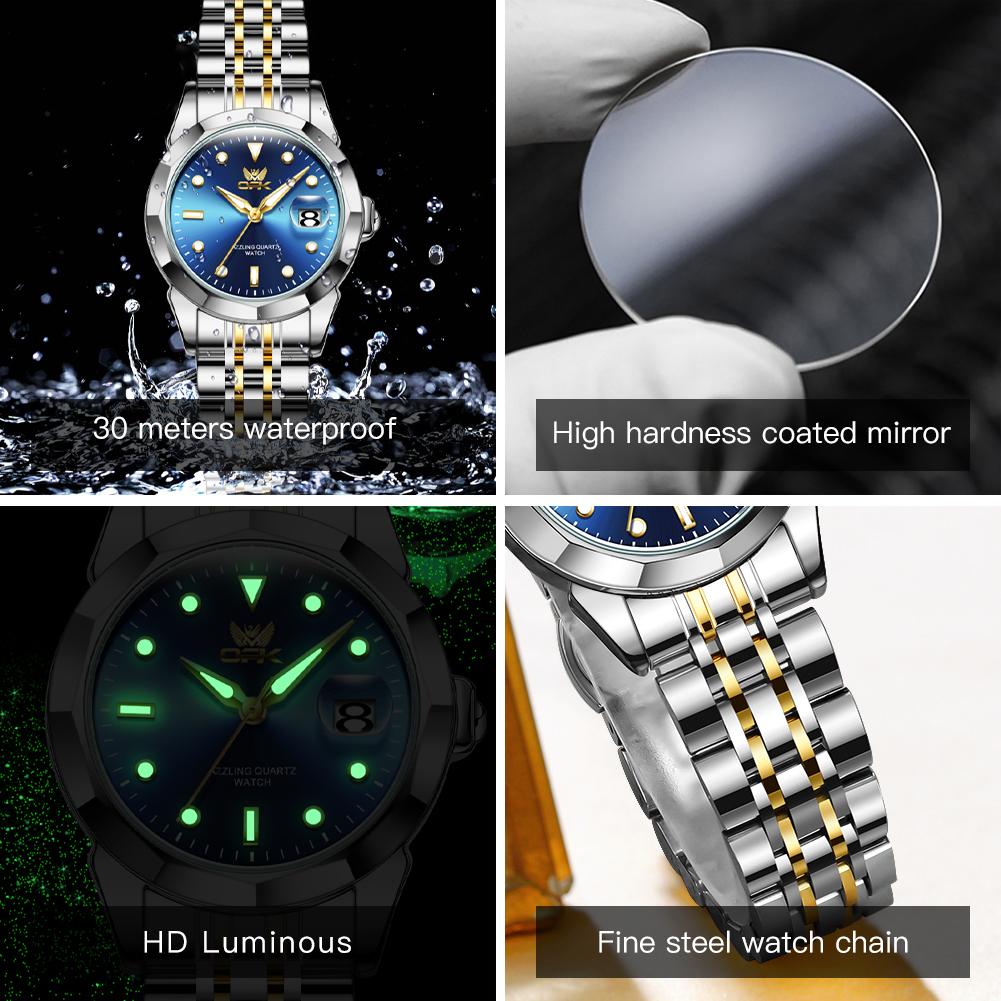 OPK Brand Women's Watch Steel Strip Fashion Double Calendar Luminous Quartz Watch Waterproof 8170