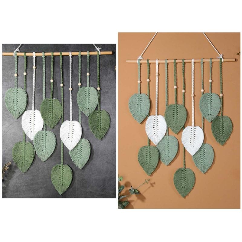 Vintage Handwoven Cotton Leaf Tapestry Artistic Wall Decoration Tree Leaf Handcrafts Wood Beads Tapestries for Home Room