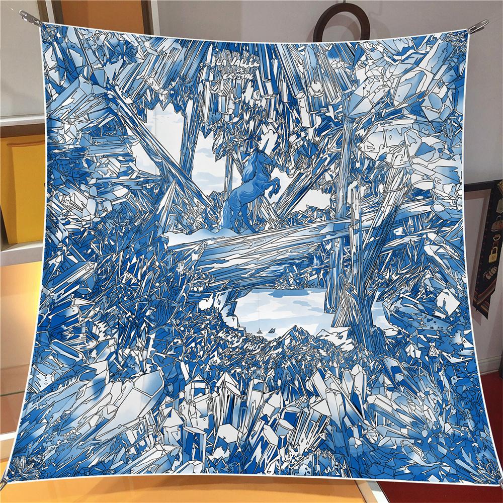 Silk Scarf Women  Print Square Scarves Geometric Horse Silk Foulards Femme Wraps Beach Shawl Bandana Lady Hijabs 90CM