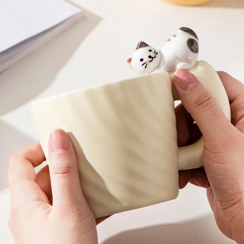 Kreativ tegneseriekatt keramikkkrus Søt kattekopp Barnemelk Frokost hjemmekontor Kaffekopper Tekopp Gave Venner Drikkevarer
