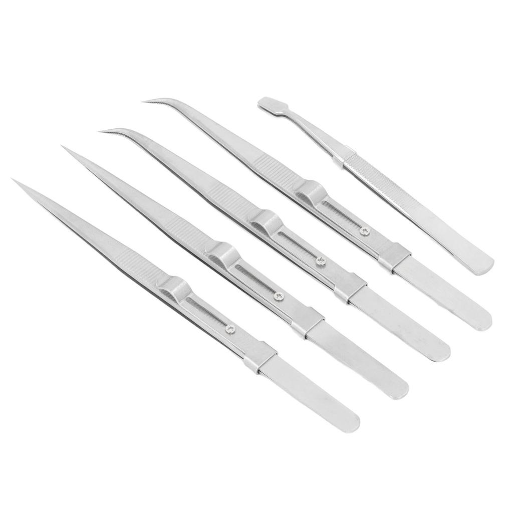 5PCS Tweezers Set Stainless Steel Anti Static Curved Straight Flat Tweezer Set for Electronics